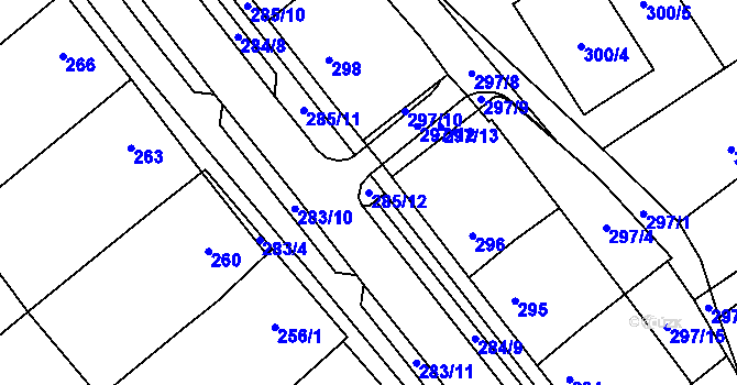 Parcela st. 285/12 v KÚ Hustopeče u Brna, Katastrální mapa