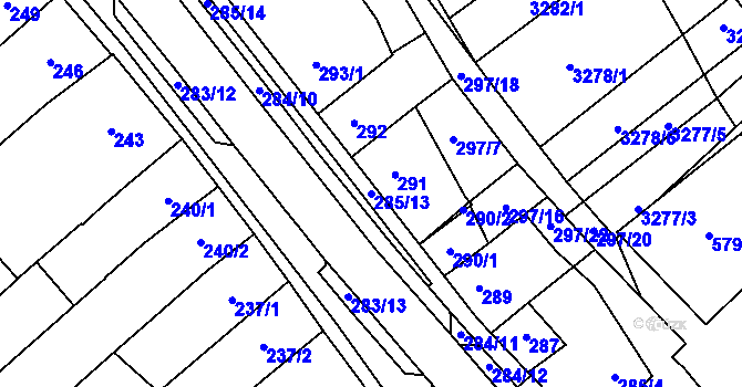 Parcela st. 285/13 v KÚ Hustopeče u Brna, Katastrální mapa