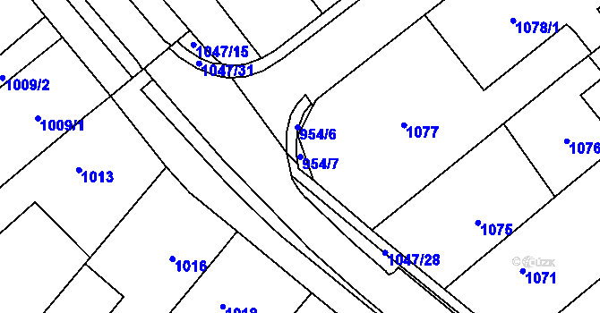 Parcela st. 954/7 v KÚ Hustopeče u Brna, Katastrální mapa