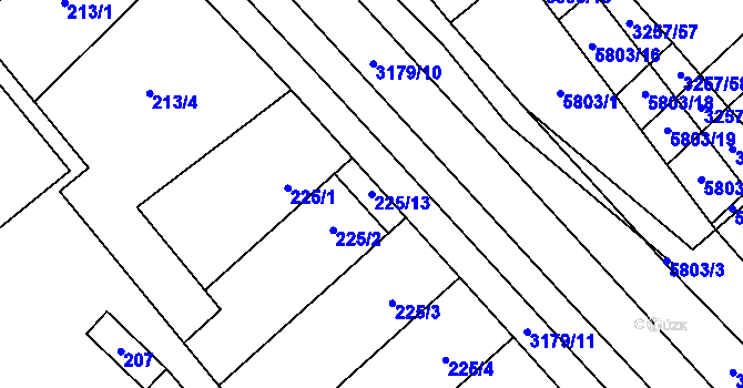 Parcela st. 225/13 v KÚ Hustopeče u Brna, Katastrální mapa