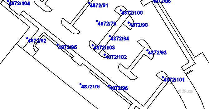 Parcela st. 4872/102 v KÚ Hustopeče u Brna, Katastrální mapa