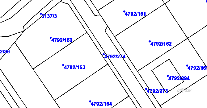 Parcela st. 4792/274 v KÚ Hustopeče u Brna, Katastrální mapa