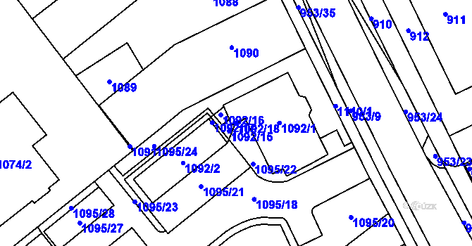 Parcela st. 1092/18 v KÚ Hustopeče u Brna, Katastrální mapa