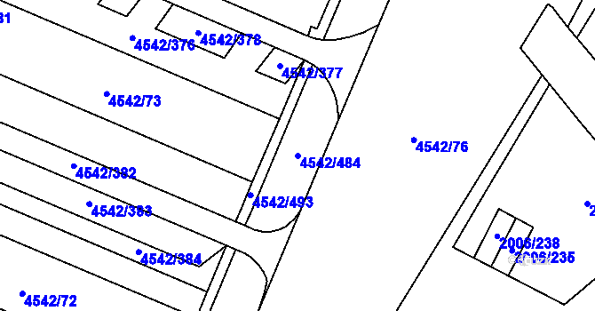 Parcela st. 4542/484 v KÚ Hustopeče u Brna, Katastrální mapa