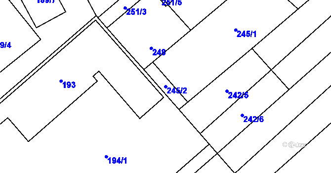 Parcela st. 245/2 v KÚ Hustopeče u Brna, Katastrální mapa