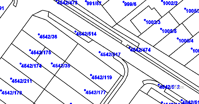 Parcela st. 4542/517 v KÚ Hustopeče u Brna, Katastrální mapa