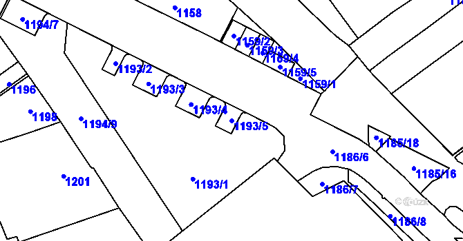 Parcela st. 1193/5 v KÚ Hustopeče u Brna, Katastrální mapa