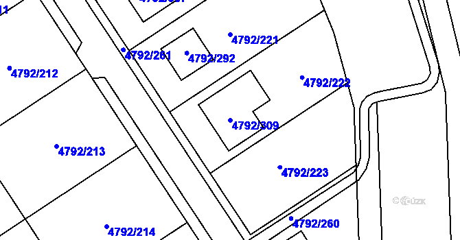 Parcela st. 4792/309 v KÚ Hustopeče u Brna, Katastrální mapa