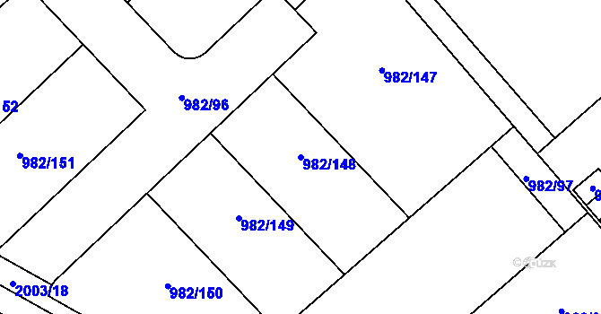 Parcela st. 982/148 v KÚ Hustopeče u Brna, Katastrální mapa