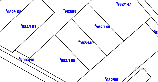 Parcela st. 982/149 v KÚ Hustopeče u Brna, Katastrální mapa