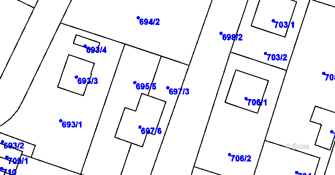 Parcela st. 697/3 v KÚ Hustopeče nad Bečvou, Katastrální mapa