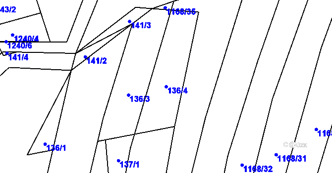 Parcela st. 136/4 v KÚ Hustopeče nad Bečvou, Katastrální mapa