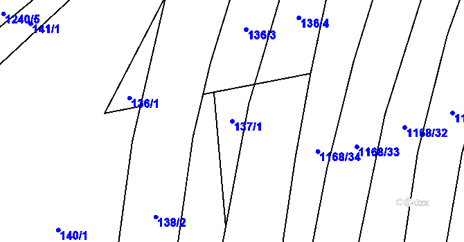 Parcela st. 137/1 v KÚ Hustopeče nad Bečvou, Katastrální mapa