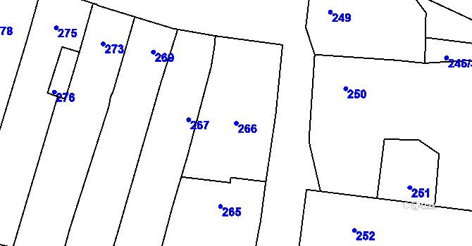 Parcela st. 266 v KÚ Hustopeče nad Bečvou, Katastrální mapa