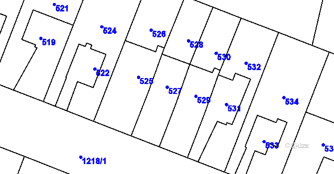 Parcela st. 527 v KÚ Hustopeče nad Bečvou, Katastrální mapa