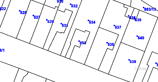 Parcela st. 533 v KÚ Hustopeče nad Bečvou, Katastrální mapa
