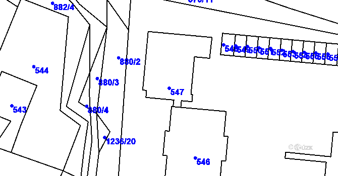 Parcela st. 547 v KÚ Hustopeče nad Bečvou, Katastrální mapa