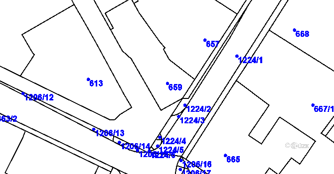 Parcela st. 659 v KÚ Hustopeče nad Bečvou, Katastrální mapa