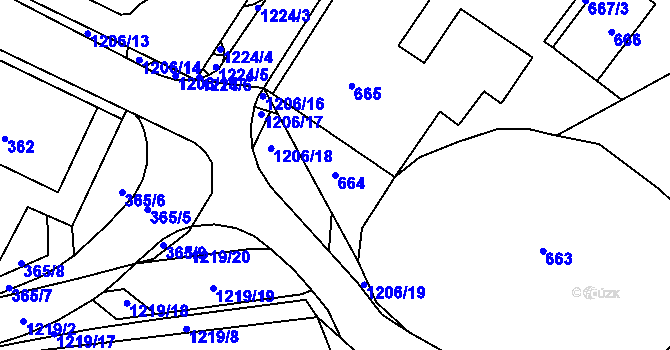 Parcela st. 664 v KÚ Hustopeče nad Bečvou, Katastrální mapa