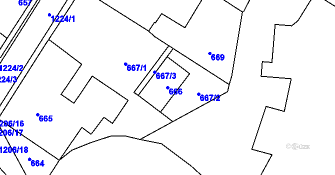 Parcela st. 666 v KÚ Hustopeče nad Bečvou, Katastrální mapa