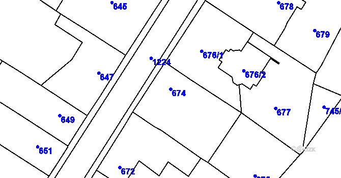Parcela st. 674 v KÚ Hustopeče nad Bečvou, Katastrální mapa