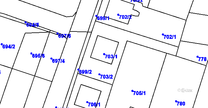 Parcela st. 703/1 v KÚ Hustopeče nad Bečvou, Katastrální mapa
