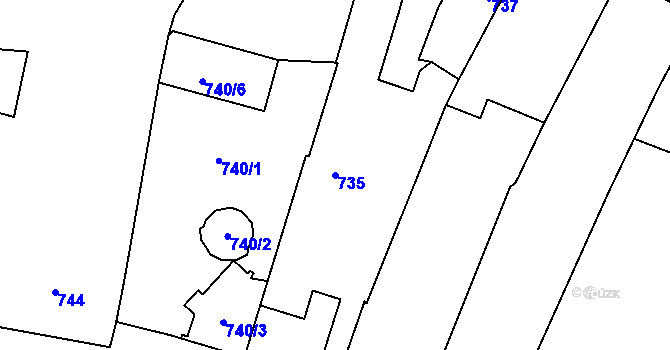 Parcela st. 735 v KÚ Hustopeče nad Bečvou, Katastrální mapa