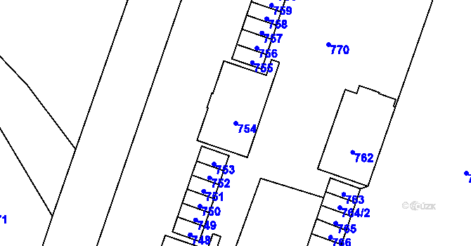 Parcela st. 754 v KÚ Hustopeče nad Bečvou, Katastrální mapa