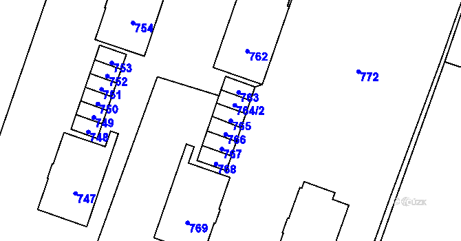 Parcela st. 765 v KÚ Hustopeče nad Bečvou, Katastrální mapa