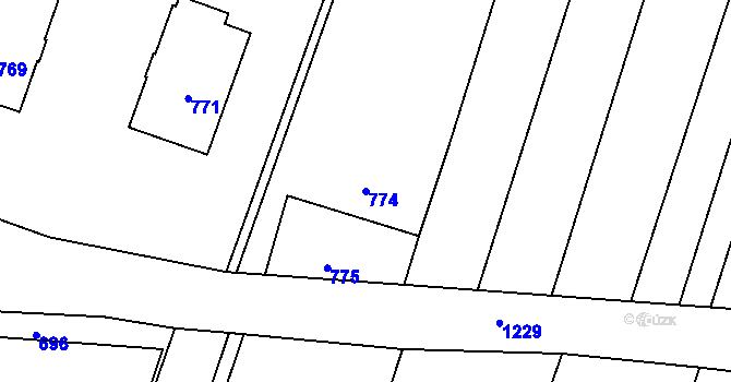 Parcela st. 774 v KÚ Hustopeče nad Bečvou, Katastrální mapa