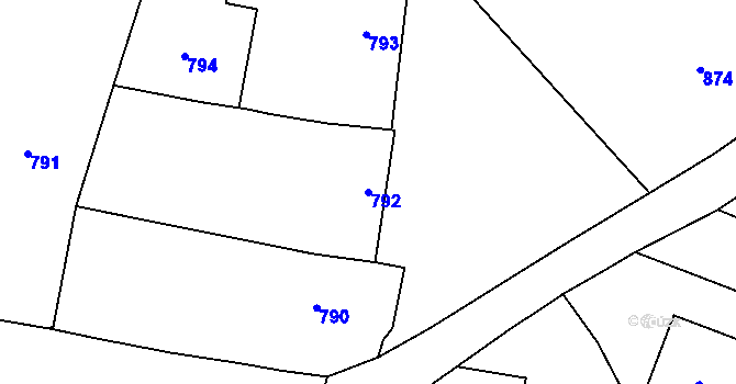 Parcela st. 792 v KÚ Hustopeče nad Bečvou, Katastrální mapa