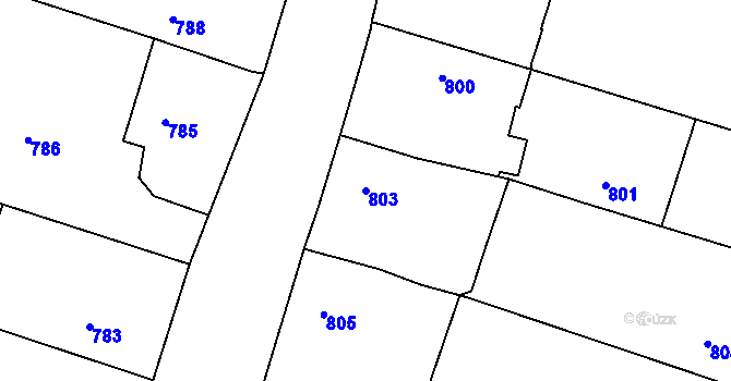 Parcela st. 803 v KÚ Hustopeče nad Bečvou, Katastrální mapa