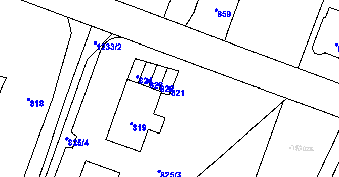Parcela st. 821 v KÚ Hustopeče nad Bečvou, Katastrální mapa