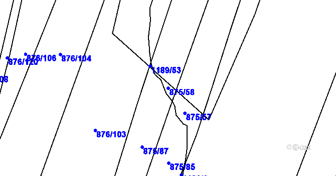 Parcela st. 875/58 v KÚ Hustopeče nad Bečvou, Katastrální mapa