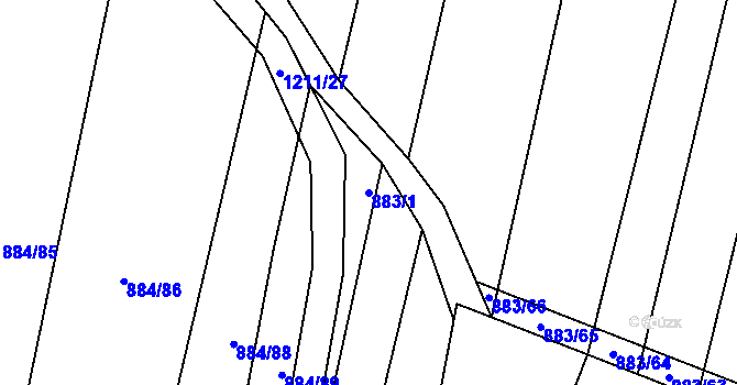 Parcela st. 883/1 v KÚ Hustopeče nad Bečvou, Katastrální mapa