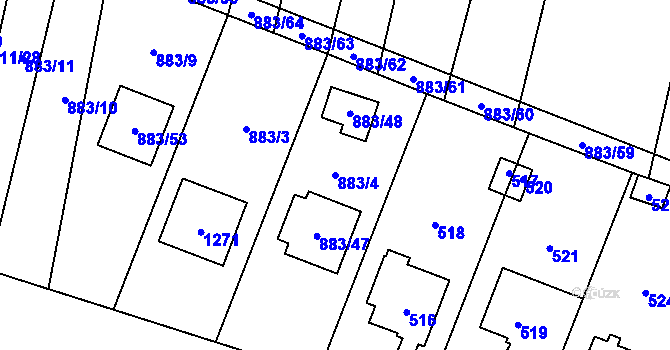 Parcela st. 883/4 v KÚ Hustopeče nad Bečvou, Katastrální mapa