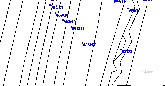 Parcela st. 883/17 v KÚ Hustopeče nad Bečvou, Katastrální mapa