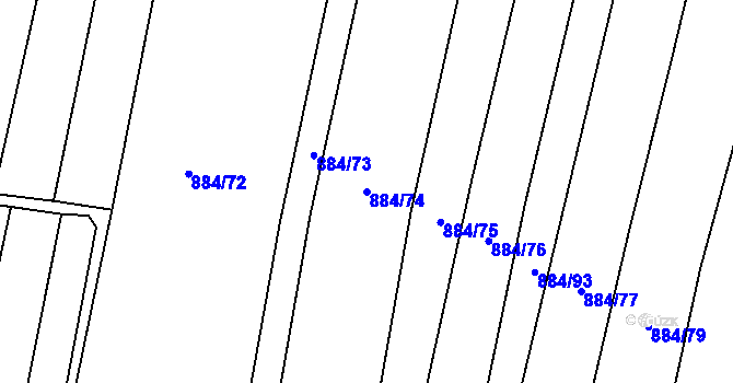 Parcela st. 884/74 v KÚ Hustopeče nad Bečvou, Katastrální mapa