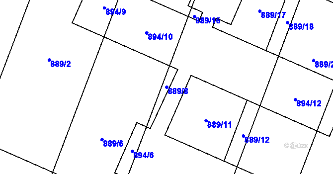 Parcela st. 889/8 v KÚ Hustopeče nad Bečvou, Katastrální mapa