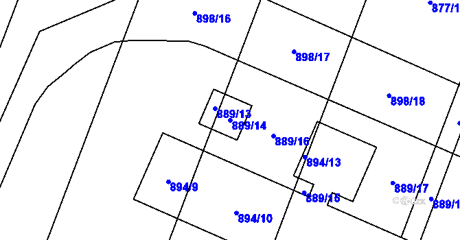 Parcela st. 889/14 v KÚ Hustopeče nad Bečvou, Katastrální mapa