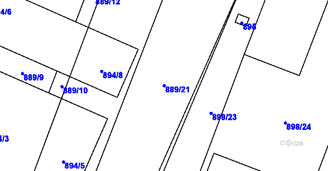 Parcela st. 889/21 v KÚ Hustopeče nad Bečvou, Katastrální mapa