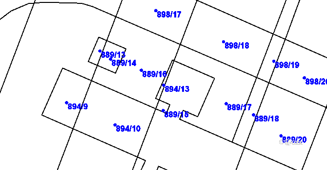 Parcela st. 894/13 v KÚ Hustopeče nad Bečvou, Katastrální mapa