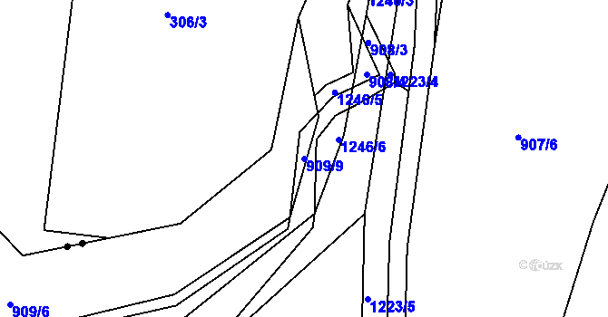 Parcela st. 909/9 v KÚ Hustopeče nad Bečvou, Katastrální mapa