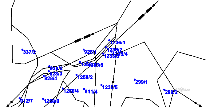 Parcela st. 1236/3 v KÚ Hustopeče nad Bečvou, Katastrální mapa