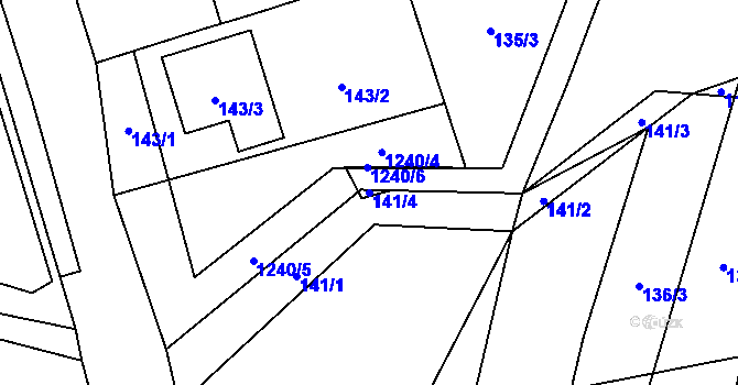 Parcela st. 141/4 v KÚ Hustopeče nad Bečvou, Katastrální mapa