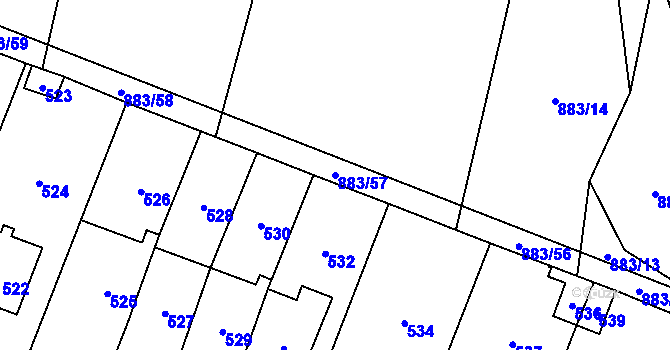 Parcela st. 883/57 v KÚ Hustopeče nad Bečvou, Katastrální mapa