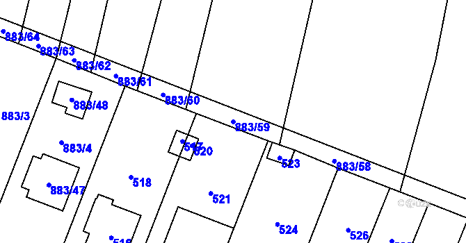 Parcela st. 883/59 v KÚ Hustopeče nad Bečvou, Katastrální mapa