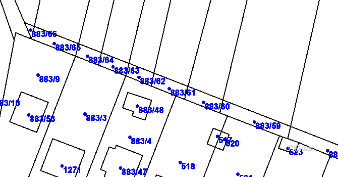 Parcela st. 883/61 v KÚ Hustopeče nad Bečvou, Katastrální mapa