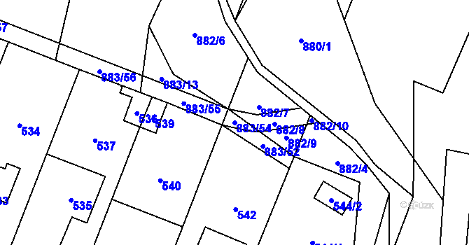 Parcela st. 883/54 v KÚ Hustopeče nad Bečvou, Katastrální mapa