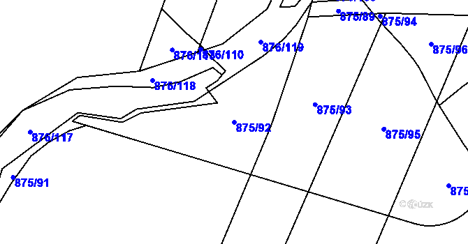 Parcela st. 875/92 v KÚ Hustopeče nad Bečvou, Katastrální mapa